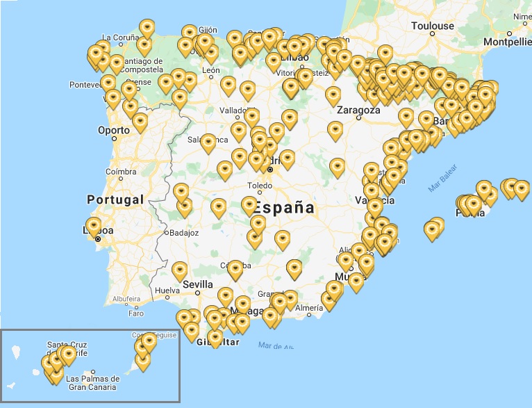 Mapa alojamientos bikefriendly en España