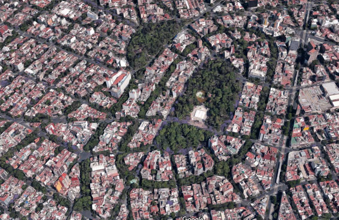 Vista área de la Condesa, una zona habitual de bicicletas en Ciudad de México